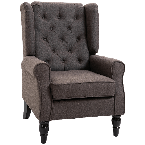 HOMCOM Poltrona per Salotto in Stile Francese con Seduta Imbottita e Cuscini, in Poliestere, 74x86x102 cm, Marrone