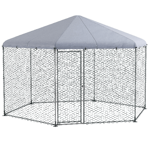 PawHut Recinto per Galline con Tetto e Porta Bloccabile in Acciaio per 10-15 Animali, 4x3.5x2.6m