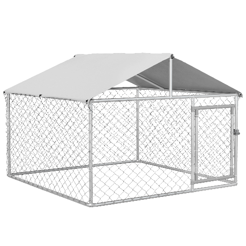 PawHut Recinto per Cani Taglia Media da Esterno con Tetto Impermeabile, 200x200x150cm, Argento