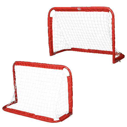 HOMCOM Set 2 Porte da Calcio Pieghevoli da Esterno con 4 Picchetti, in Acciaio e Tetrolon, 90x36x60 cm, Rosso