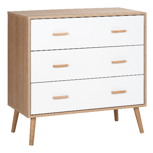 HOMCOM Cassettiera 3 Cassetti Rialzata per Soggiorno e Camera da Letto, in Legno, 80x39x80 cm, Bianco e color Legno