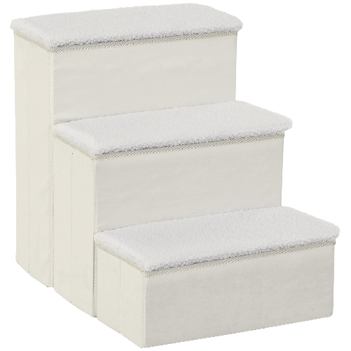 PawHut Scaletta per Cani a 3 Gradini con Vano Contenitore, Pieghevole e Lavabile, 40x54x48 cm, Bianco