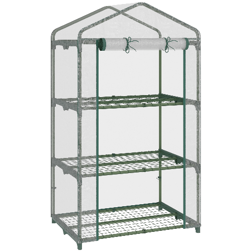 Outsunny Mini Serra con Copertura in Plastica, Telaio in Acciaio con 3 Ripiani, 69x49x125cm, Trasparente