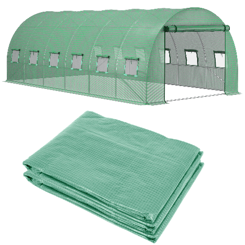 Outsunny Telo per Serra in PE con 12 Finestre, Porta Avvolgibile e Bordi Interrati, 6x3x2 m, Verde