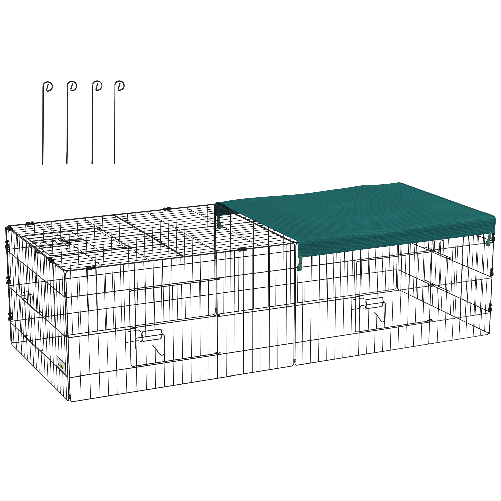 PawHut Gabbia per Conigli da Esterno e Interno con Tettuccio in Acciaio, 185x75x50cm, Verde