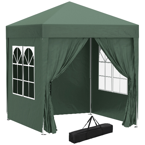 Outsunny Gazebo 2x2 m Pieghevole con 4 Pareti Rimovibili e Borsa da Trasporto, in Metallo e Poliestere, Verde