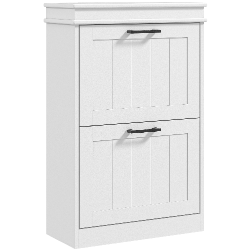 HOMCOM Scarpiera Moderna con 2 Cassetti Ribaltabili per 10 Paia di Scarpe e Ripiano Regolabile, 54x24x82.5cm, Bianco