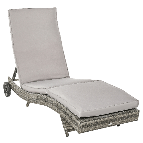 Outsunny Sdraio da Giardino in Rattan PE con Schienale Regolabile e Cuscino, 207x70x70cm, Grigio