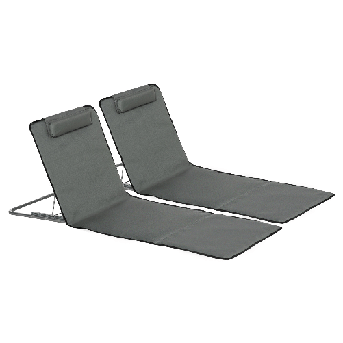 Outsunny Set 2 Lettini Spiaggia Pieghevoli con Schienale Regolabile a 5 Livelli e Borsa, Grigio