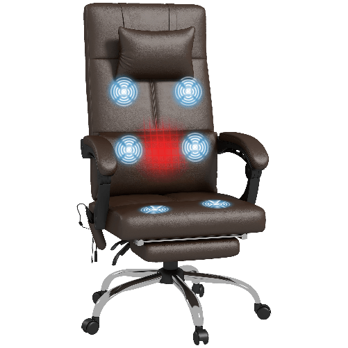 Vinsetto Sedia da Ufficio Massaggiante ad Altezza Regolabile con Poggiapiedi e Telecomando, 66x67x115-123 cm, Marrone