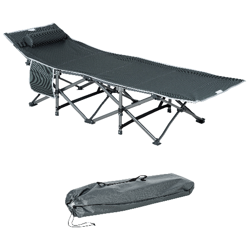 Outsunny Lettino da Campeggio Pieghevole e Imbottito con Tasca Portaoggetti, 188x64.5x53 cm, Grigio
