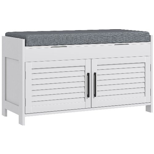 HOMCOM Panca Scarpiera con Ripiano Interno Regolabile su 3 Livelli, in MDF e Simil Lino, 90x36x50 cm, Bianco e Grigio