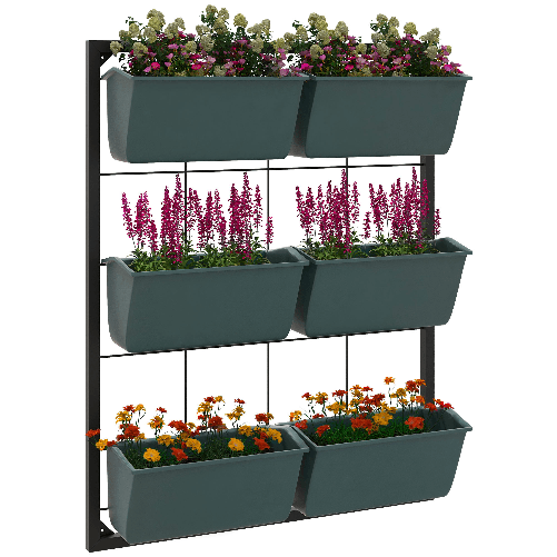 Outsunny Orto Verticale a 3 Livelli con 6 Vasi in Acciaio e Plastica, 52x14x66cm, Verde Scuro
