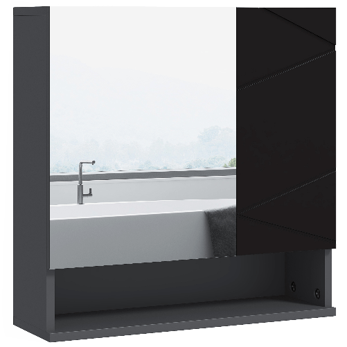 kleankin Armadietto con Specchiera Bagno a 2 Ante e Mensole Regolabili in Legno, 55x17x55cm, Nero