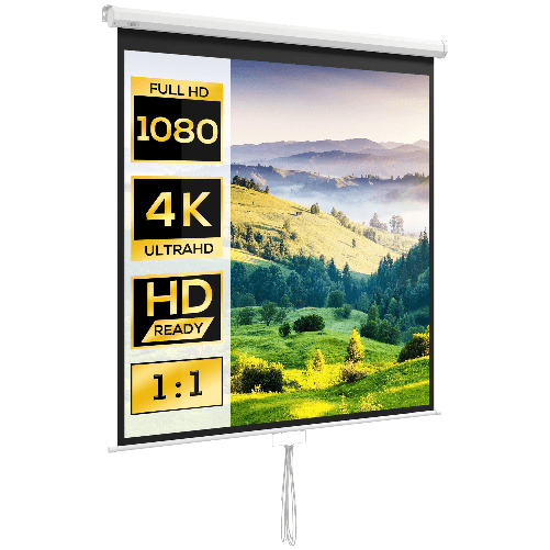 HOMCOM Telo per Proiettore 85" Rapporto 1:1, Fissaggio a Muro e Soffitto per Casa e Ufficio, Bianco