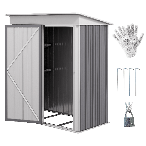Outsunny Casetta da Giardino Porta Attrezzi in Acciaio con Porta Bloccabile, 161x95x163/181cm, Grigio