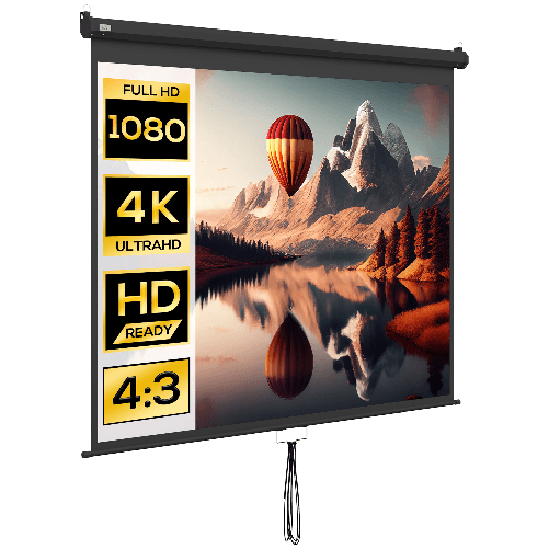 HOMCOM Telo Proiettore 100" Regolabile con Montaggio a Soffitto e Parete, Formato 4:3, 203x152cm, Bianco e Nero