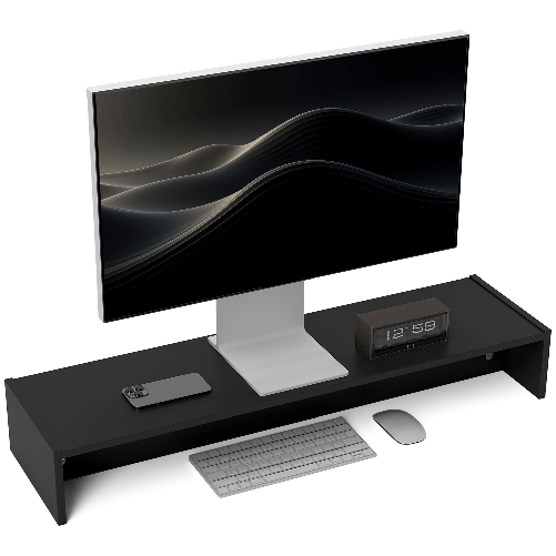 HOMCOM Supporto per Monitor con 2 Vani Contenitore in Legno, 100x27x15 cm, Nero