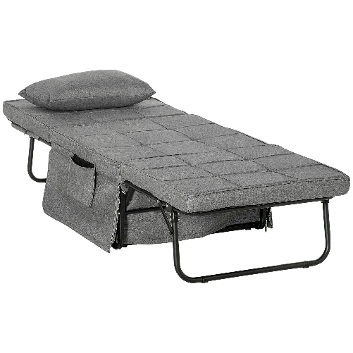 HOMCOM Pouf Letto Pieghevole Multiuso 4 in 1 con Schienale Reclinabile a 5 Livelli, Grigio