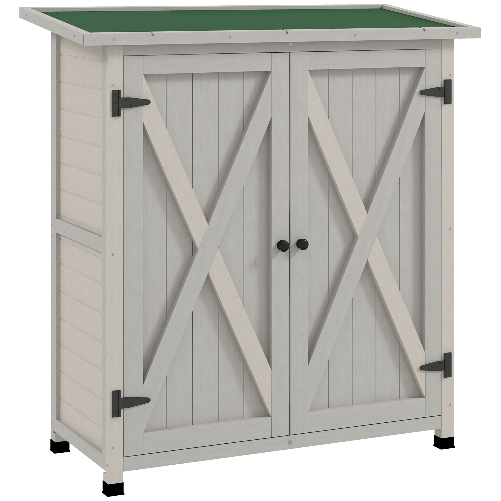 Outsunny Armadietto da Esterno in Legno di Abete a 2 Ripiani con Tetto Impermeabile, 110x55x117 cm, Grigio