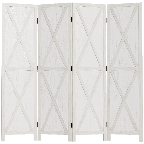 HOMCOM Paravento a 4 Ante per Interni, Divisorio in Legno per Camera e Ufficio, 182x170 cm, Bianco