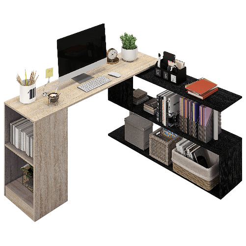 HOMCOM Scrivania Angolare Salvaspazio con Ripiano a S, in Legno, 140x120x78 cm, color Legno