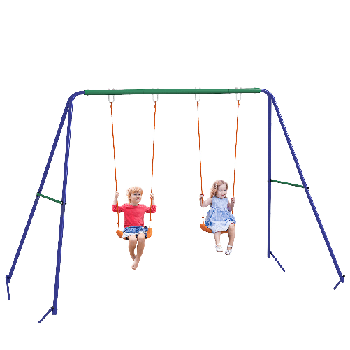Outsunny Altalena per Bambini 3-8 Anni con 2 Seggiolini e 4 Picchetti, in Metallo e PP, 269x160x180 cm