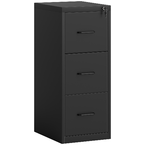 HOMCOM Schedario Portadocumenti Minimal a 3 Cassetti con Barra Regolabile, in Acciaio, 36.5x46.2x99 cm, Nero