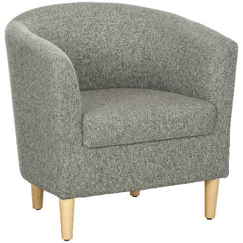 HOMCOM Poltrona Moderna a Pozzetto in Tessuto Effetto Lino con Gambe in Legno, 74x63x73cm, Grigio