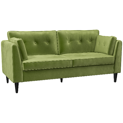 HOMCOM Divano 2 Posti Classico in Velluto con Cuscini e Trapuntato a Bottoni, 172x75x82cm, Verde