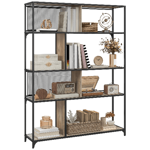 HOMCOM Scaffale Libreria Industriale a 5 Livelli con Porta Metallica, in Legno e Acciaio, 120x30x161 cm