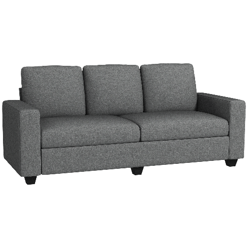 HOMCOM Divano 3 Posti in Tessuto con Cuscini Imbottiti e Rivestimento Effetto Lino, 237x94x102cm, Grigio