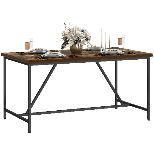 HOMCOM Tavolo da Pranzo per 6 Persone Stile Industriale in Legno e Acciaio, 150x80x75 cm, Marrone