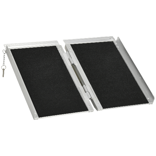 HOMCOM Rampa per Sedia a Rotelle Pieghevole con Guide Laterali, in Lega di Alluminio, 61x72 cm