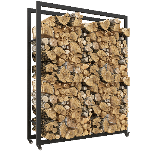 Outsunny Portalegna da Esterno e Interno con Ruote, Legnaia in Acciaio con Capacità 0.43m³, 120x32x151cm, Nero