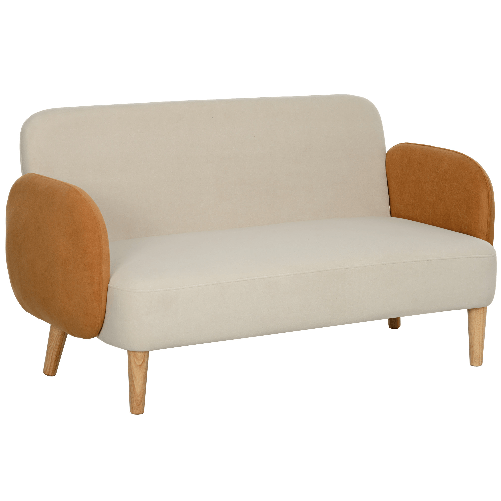 HOMCOM Divano 2 Posti Stile Nordico in Tessuto Effetto Velluto e Legno, 138x73x74 cm, Crema e Arancione