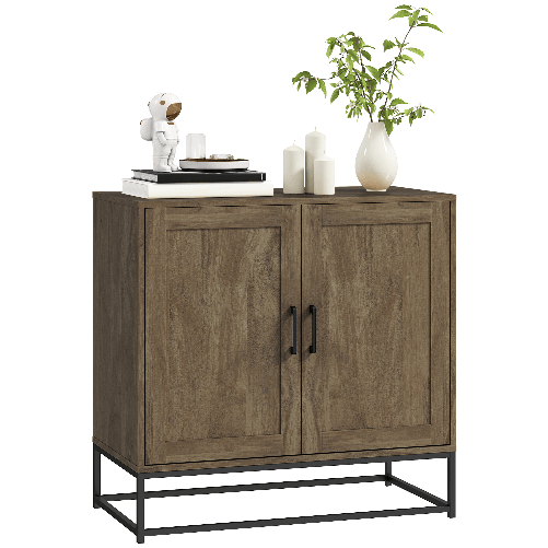 HOMCOM Credenza da Soggiorno a 2 Livelli con Ripiano Regolabile, in Legno e Acciaio, 80x40x78 cm, Marrone e Nero