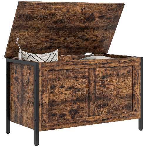 HOMCOM Cassapanca in Legno da 95L Stile Industriale con Coperchio e Cerniera di Sicurezza, 80x40x49cm