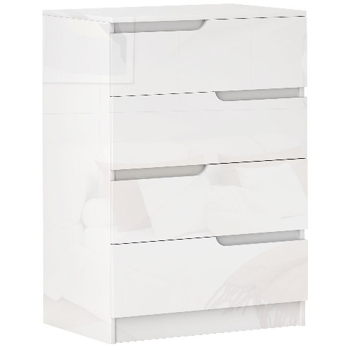 HOMCOM Cassettiera 4 Cassetti Moderna e Minimal in Legno, 60x40x85 cm, Bianco Lucido