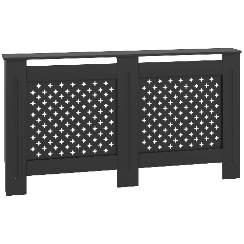 HOMCOM Copritermosifoni in Legno MDF Traforato a Croce con Ripiano e Fissaggio a Muro, 152x19x82 cm, Nero