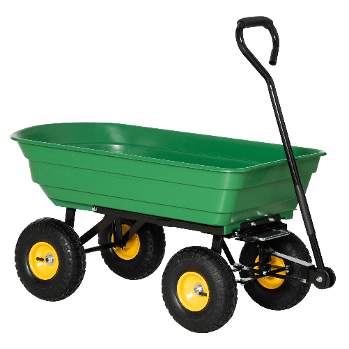 Outsunny Carrello da Giardino 75L in Acciaio e PP con Vasca ribaltabile e Maniglia, 109x52x94 cm, Verde