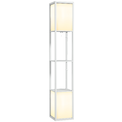 HOMCOM Lampada da Terra Moderna con 2 Paralumi e 2 Ripiani per Lampadine E27 Max. 40W, 26x26x156 cm