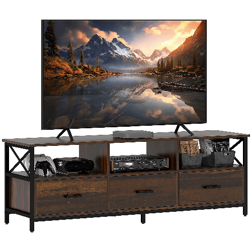 HOMCOM Mobile TV Industriale con 3 Cassetti e 3 Ripiani Aperti, in Legno e Acciaio, 147x40x50 cm