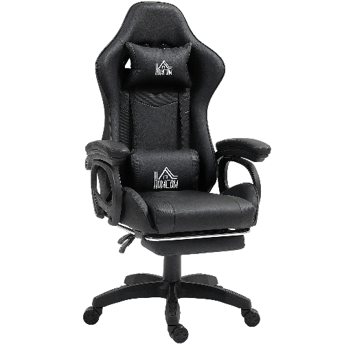 HOMCOM Sedia da Gaming Reclinabile a 125° e Massaggiante in Finta Pelle con Poggiapiedi, 65x68x120