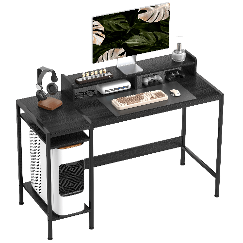 HOMCOM Scrivania PC con Supporto per Monitor e 2 Ripiani Regolabili, in Legno e Acciaio, 120x48x85.5 cm