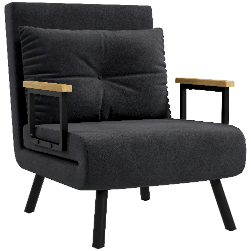 HOMCOM Poltrona Letto 3 in 1 con Schienale Reclinabile in 5 Posizioni e Cuscino, 63x73x81 cm, Nero
