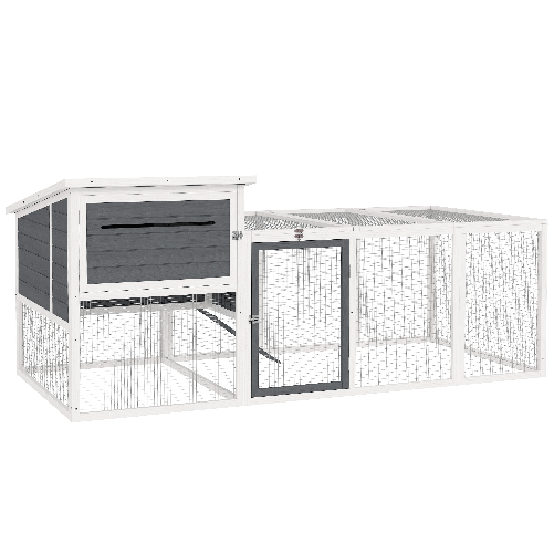 PawHut Pollaio per Galline con Casetta, Nido per Cova e Area Esterna, 214x101x 91.5cm, Grigio
