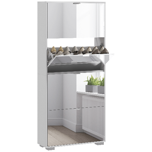 HOMCOM Scarpiera Salvaspazio Slim con Specchio e 4 Cassetti per 24 Paia di Scarpe, 76x26x178cm, Bianco