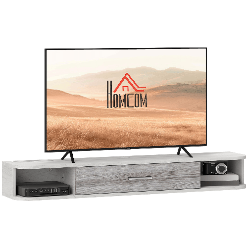 HOMCOM Mobile TV Sospeso in Legno con 2 Ripiani Aperti e Armadietto, 120x26x16 cm, Bianco e Grigio