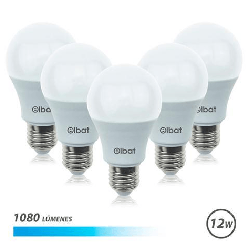 Elbat Pack 5 UnitÃ Â - Potenza 12W - Lumen 1080 - Tipo Luce Fredda 6500K - Attacco E27 - Angolo 220Ã â Ã Âo - Dimensioni 60X1